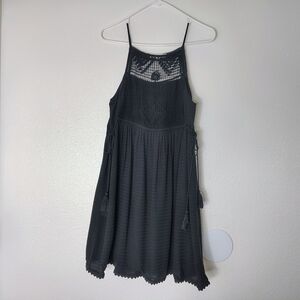 Lovestitch Black Boho crochet Lace Tassel Mini Dress Sleeveless Size M